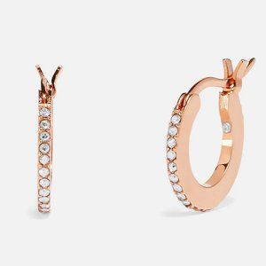 COACH Rose Gold Small Pavé Huggie Hoop Earrings (NWT)